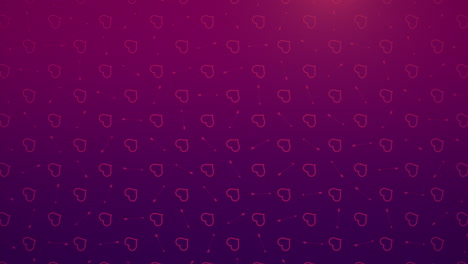 Animation-motion-small-red-romantic-hearts-and-arrows-on-purple-Valentines-day-shiny-background