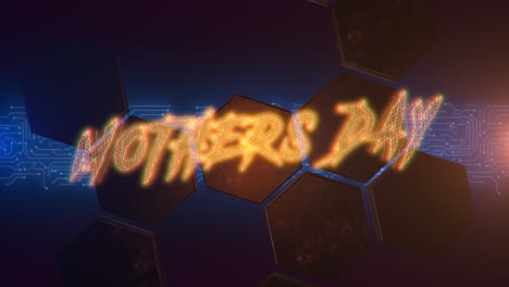 Animation-text-Mother-Day-and-cyberpunk-animation-background-with-computer-matrix-numbers-and-hexagons