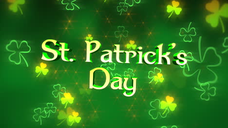 Animation-Großansicht-St.-Patricks-Day-Text-Und-Bewegung-Kleine-Grüne-Kleeblätter-Am-St.-Patrick-Day-Glänzenden-Hintergrund-1