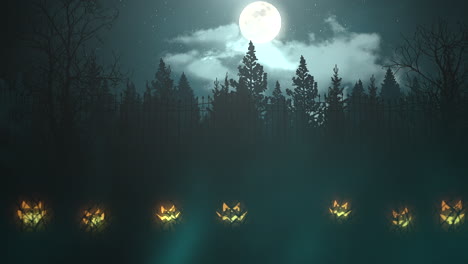 Halloween-Hintergrundanimation-Mit-Dem-Abstrakten-Hintergrund-Des-Waldes-und-Der-Kürbisse
