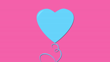 Globo-De-Primer-Plano-Animado-Romántico-Corazón-Azul-Sobre-Fondo-Rosa-Del-Día-De-San-Valentín