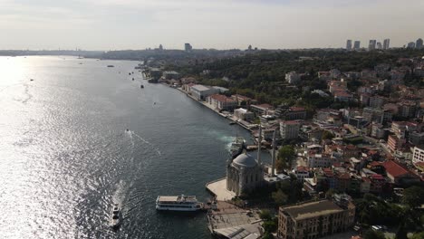 Aerial-View-Of-Ortakoy-Mosque-And-Istanbul-Bosphorus-Bridge-Landscape
