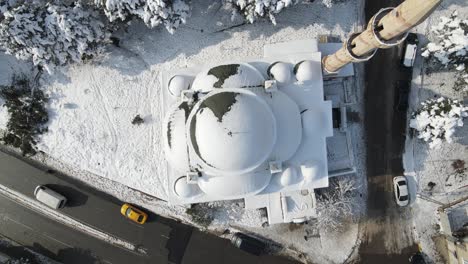 Mezquita-De-Nieve-De-Invierno-De-Drone-Aéreo