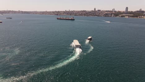 Ferry-Boat-In-Istanbul-Bosphorus-Drone-Shot