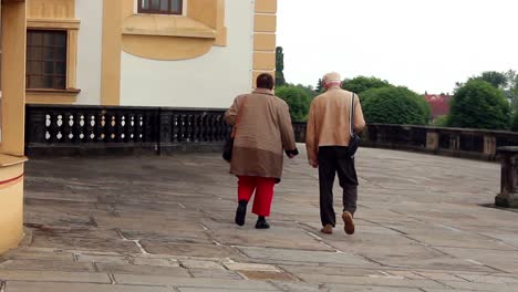 älteres-Paar-Bei-Einem-Gemütlichen-Spaziergang-Entlang-Der-Parkgasse