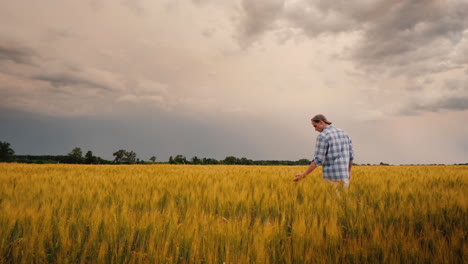 The-Figure-Of-A-Farmer-In-A-Field-Against-The-Background-Of-A-Stormy-Sky