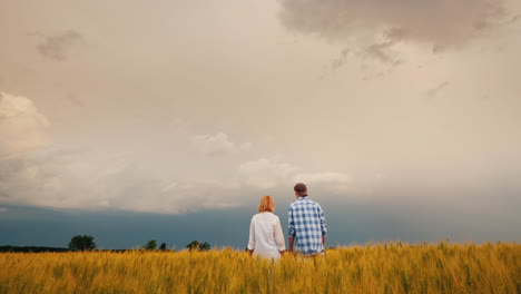 Two-Farmers-Stand-In-A-Field-Of-Wheat-Against-A-Stormy-Sky-Where-Lightning-Is-Visible-1