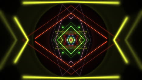 Geometrische-Formen-Des-Neonregenbogens-Im-Dunklen-Raum