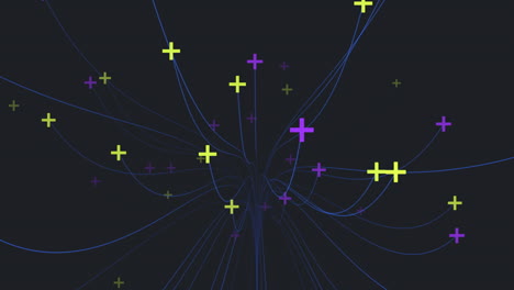 Neon-crosses-shape-with-connected-lines-on-dark-space