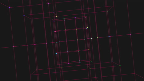 Futuristic-neon-cube-with-lines-and-dots-on-dark-space
