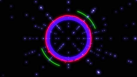 Círculos-De-Neón-Púrpura-Y-Triángulos-Rojos-En-Galaxia