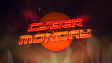 Cyber-Monday-with-disco-ball-and-fire,-motion