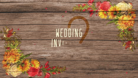 Hochzeitseinladung-Auf-Holz-Mit-Retro-Blumen-Und-Herz