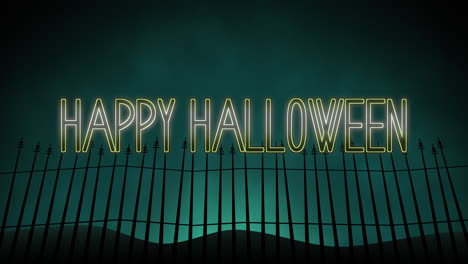 Happy-Halloween-with-cemetery-with-a-metal-fence-in-night