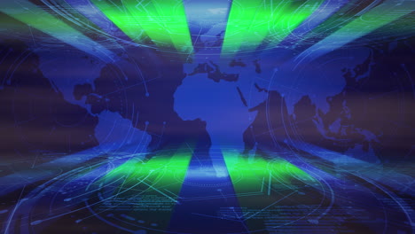 Newsroom-Mit-Blauen-Und-Grünen-Neonlinien-Auf-Der-Weltkarte