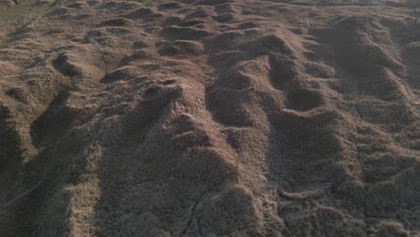 Sandy-dunes-on-beautiful-evening-time,-aerial-orbit-shot