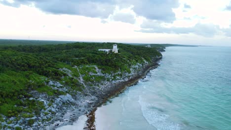 Tulum-Mexico,-Mar-Caribe,-Playa,-Atardecer,-Vista-Aerea