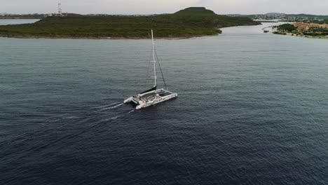 sailboat-at-Santa-Barbara-Beach-on-the-Dutch-Caribbean-island-of-Curaçao,-located-at-the-southeast-of-island