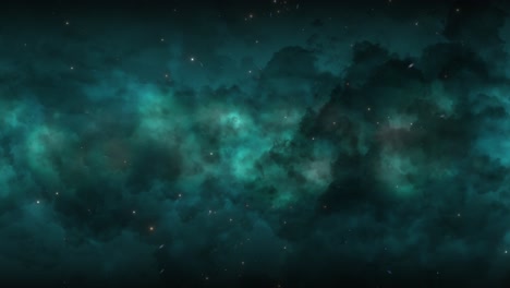 CGI-universe-zoom-through-of-stars-in-striped-light-blue-cloudy-nebula-in-space,-wide-view