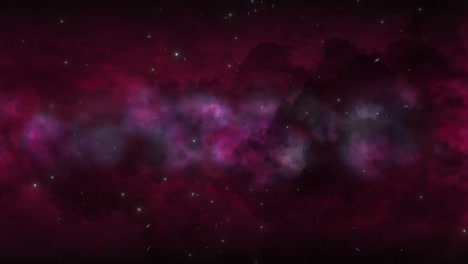 CGI-universe-zoom-through-of-stars-in-striped-deep-red-cloudy-nebula-in-space,-wide-view