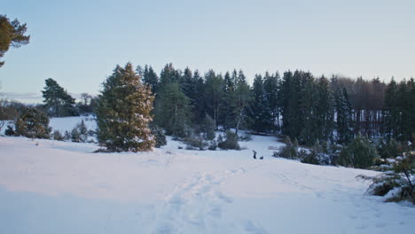 Wandern-Auf-Einem-Verschneiten-Feld-An-Einem-Sonnigen-Winterabend