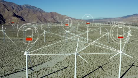 Gitterlinien,-Die-Windmühlenturbinen-Verbinden,-Während-Batterien-In-Der-Kalifornischen-Wüste-Aufgeladen-Werden