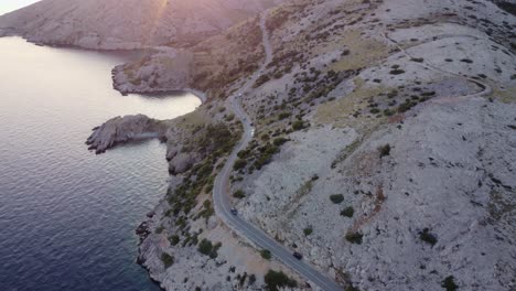 Aerial-view-of-stunning-coastal-road-on-Krk-island-on-the-Adriatic-Sea-in-Croatia