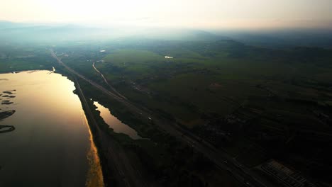 Wonderful-landscape-aerial-view-of-Koper-Capodistria-wetland,-circle-pan,-sunset