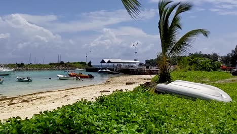 La-Digue-Seychelles-Isla-Tropical-Playa-Con-Barcos-Atracados-Y-Palmeras