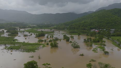 Flood-Water-from-Hurricane-Rain-in-Countryside-of-Veracruz,-Mexico---Aerial-Drone