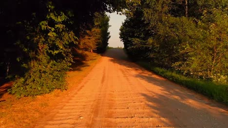 Beautiful-Journey-On-Isolated-Dirt-Road-Under-Green-Trees,-Eastern-Europe,-Baltic-States