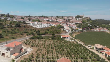 Obidos-old-town,-Portugal,-aerial-video-4k