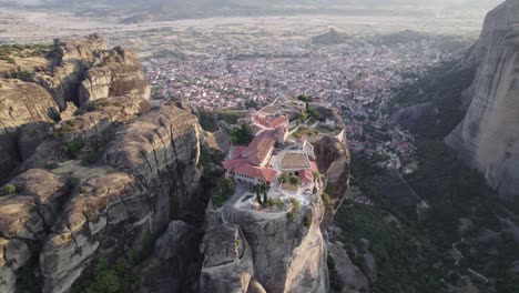 Aerial-circular-view-over-magnificent-monastery-in-breathtaking-position