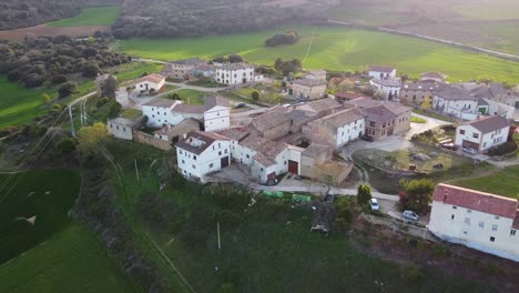 aerial-view-of-typical-spanish-town-in-spring,-located-in-the-area-of-​​tierra-estella-in-navarra