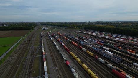 Aerial-View-Of-Kijfhoek-Hump-Yard-With-Wagon-Trains-Waiting-To-Be-Moved