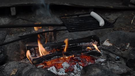 Grilling-sausage-bratwursts-on-open-camp-fire