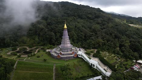 Beautiful-aerial-view-over-female-Pagoda-at-Doi-Inthanon-national-Park