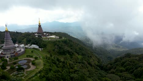 Stunning-aerial-scenery-at-Doi-Inthanon-Temple-high-above