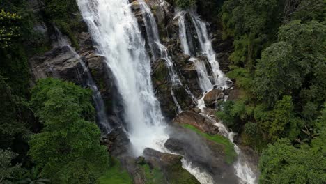 Famous-Wachirathan-Waterfall-from-above-near-Chiang-Mai,-Thailand