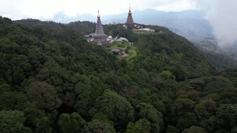 Stunning-aerial-tilt-up-in-nature-with-Pagodas-at-Doi-Inthanon-National-Park