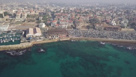 Aerial-Shot-of-The-Old-Port-of-Jaffa,-Israel