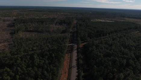 Drone-shot-moving-towards-a-cross-road-in-North-Carolina