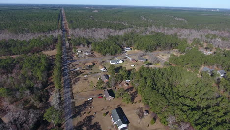 Drone-shot-moving-toward-back-road-intersection-in-North-Carolina
