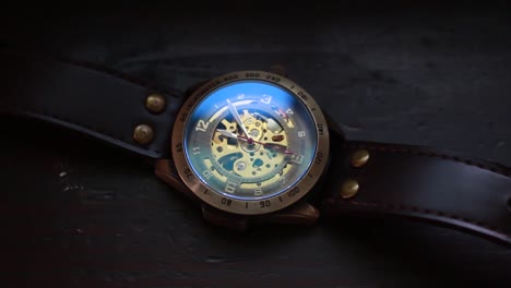Close-Up-Time-Lapse-Of-A-Steampunk-Wrist-Watch