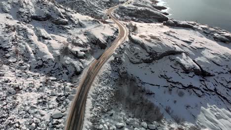 Luftdrohnenaufnahme-Der-Lofoten-Inseln-In-Norwegen-Im-Winter
