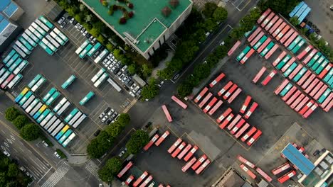 A-top-view-of-the-bus-garage,-time-lapse