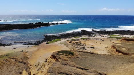 Volcanic-coastal-landscape---aerial-drone-shot-4k