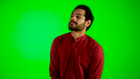 Indian-guy-say-hello-to-girl-with-green-screen