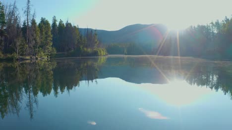 Early-morning-aerial-footage-in-Shadow-Mountain-Lake-in-Grand-Lake-Colorado-with-the-fall-colors-just-beginning
