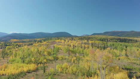 Luftaufnahmen-Des-Frühen-Morgens-Im-Shadow-Mountain-Lake-Im-Grand-Lake-Colorado-Mit-Den-Herbstfarben,-Die-Gerade-Beginnen